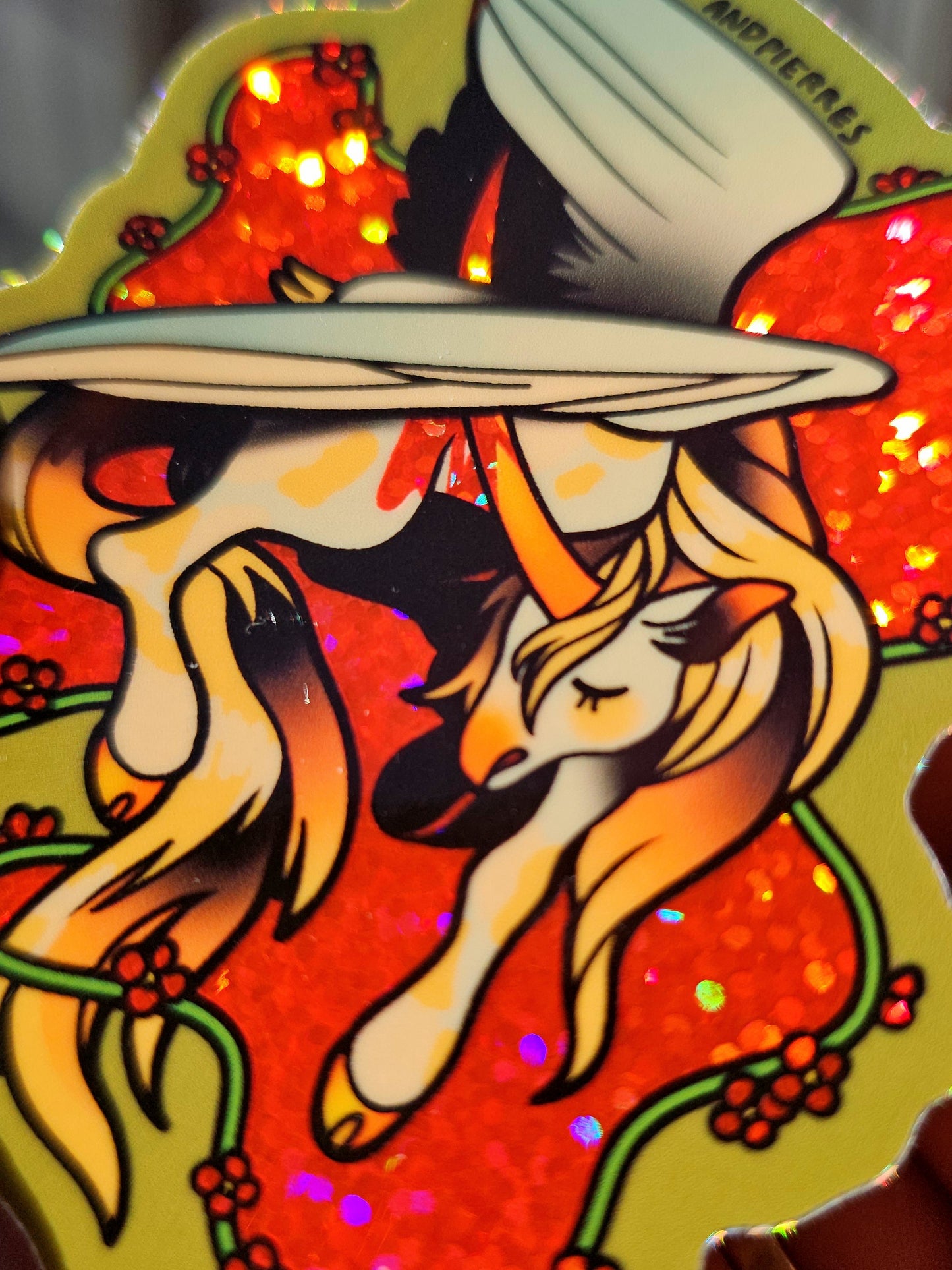 wounded unicorn glitter sticker