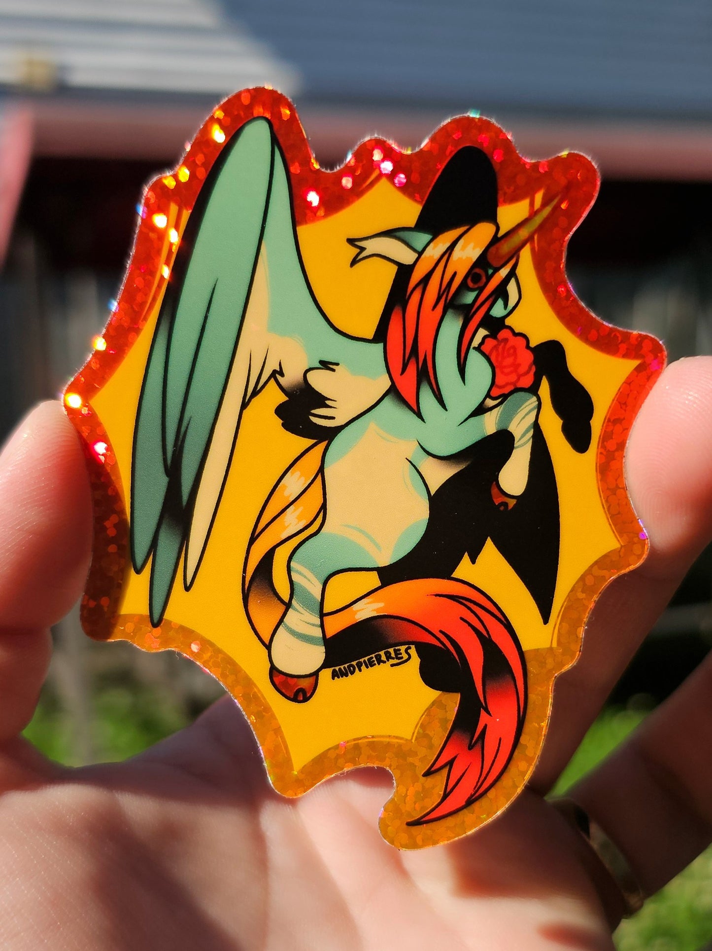 raging unicorn glitter sticker