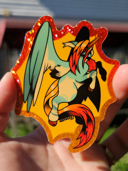 raging unicorn glitter sticker