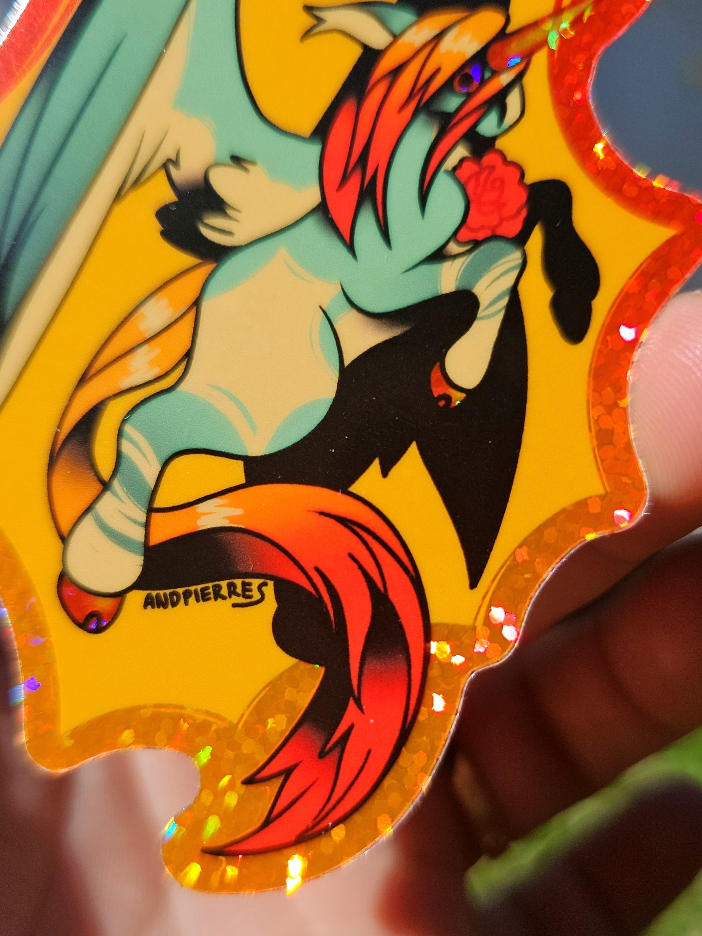 raging unicorn glitter sticker