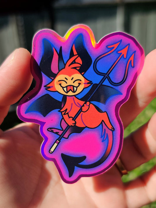 imp cat holographic sticker