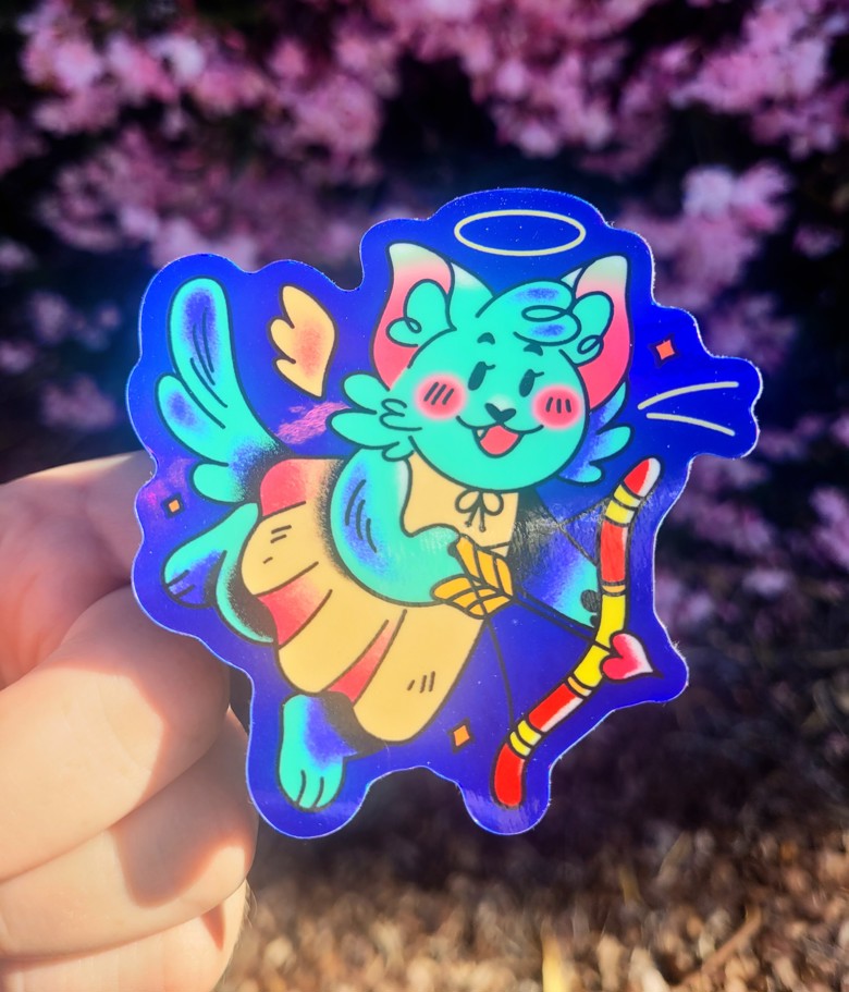 cupid & devil cats holographic stickers